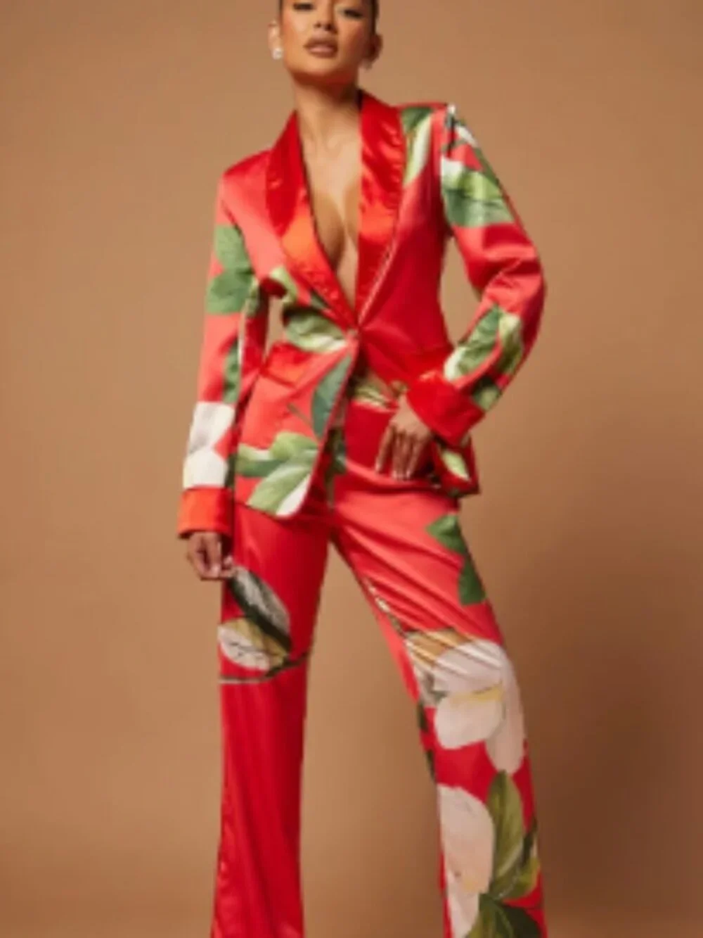 Ophelia Satin Floral Pant Suit Set - Picture 2 of 5